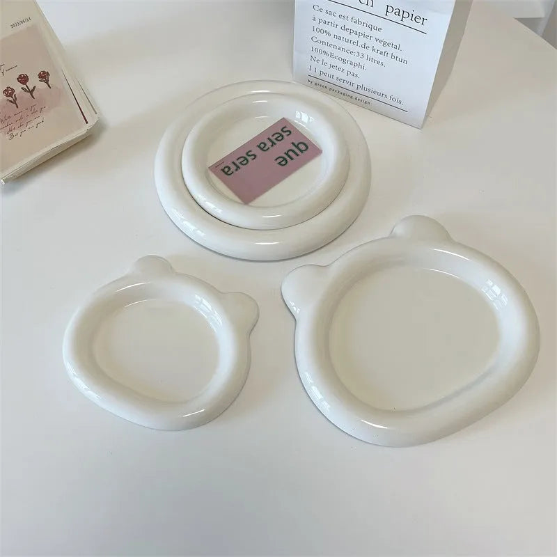 White round porcelain plate with black bear doodle design available in 15cm and 20cm sizes