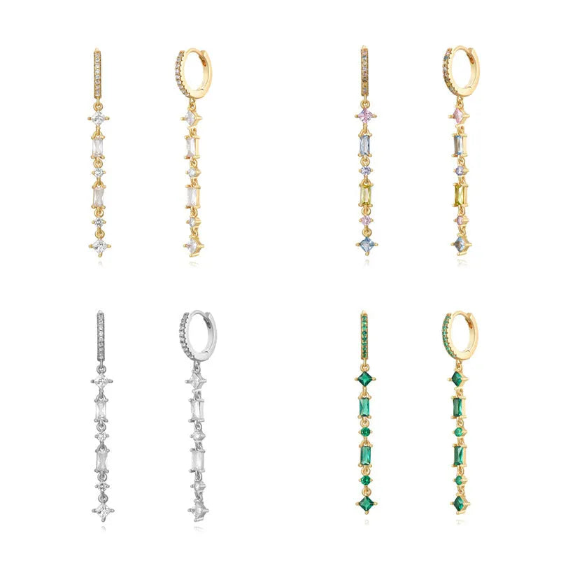 Sterling silver needle geometric ear clip with micro-inlaid colourful zircon stones in U-shaped design