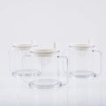 Transparent spill-proof drinking cup with PP plastic construction showing dimensions