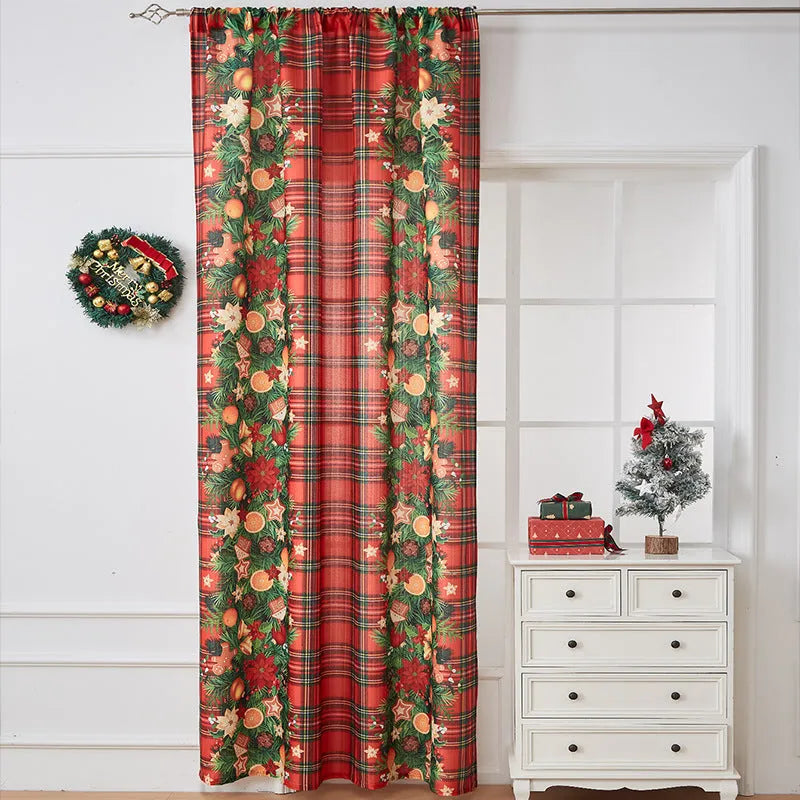 Christmas-themed printed polyester shading curtain with semi-sunshade function in rectangular shape