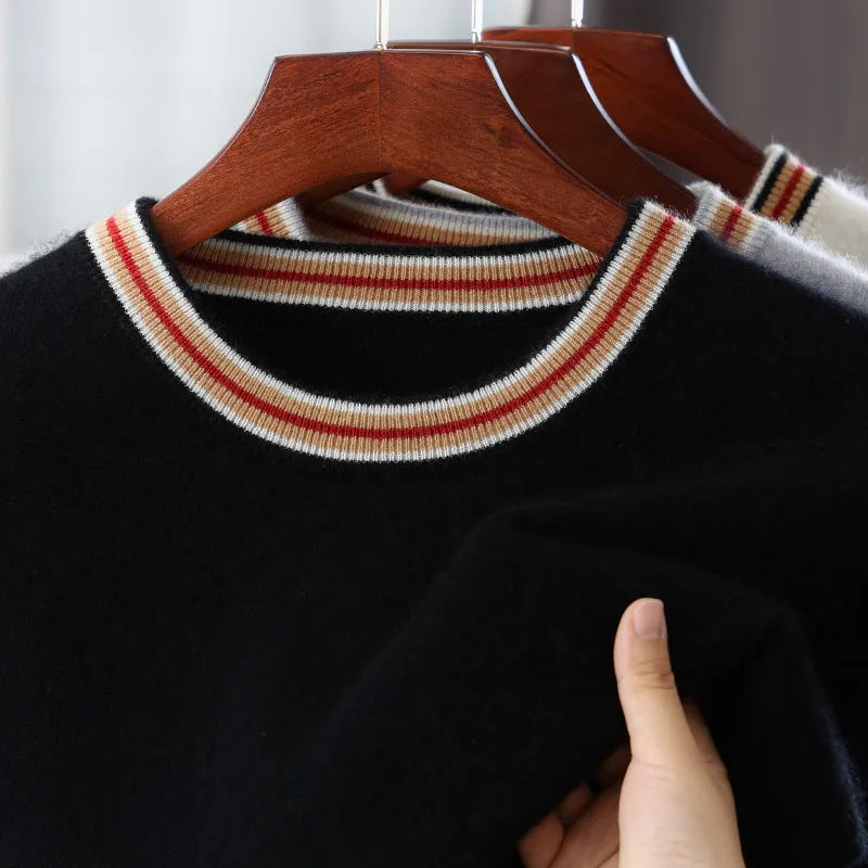 Men's grey pure wool short sleeve round neck sweater pullover laid flat