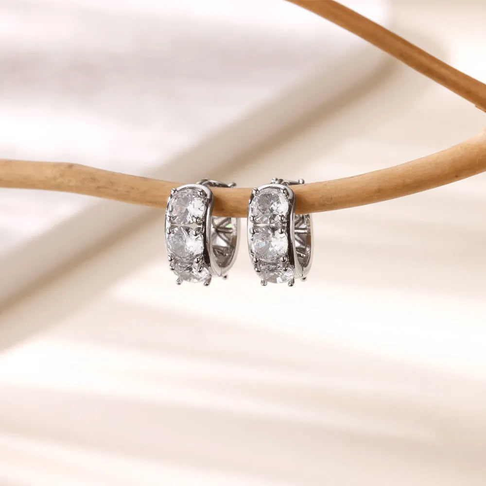 Pair of stainless steel U-shaped ear clip earrings with inlaid zircon stones in E5772P colour for women