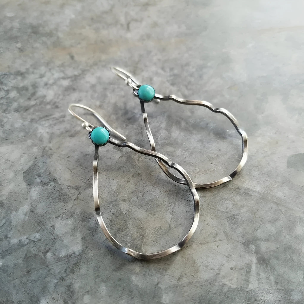 Turquoise vintage bohemian circle earrings with antique silver alloy construction