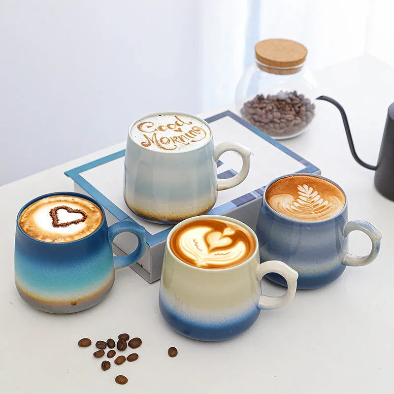 Creative couple-themed coffee mug with retro design, 8.5cm tall with 400ml capacity