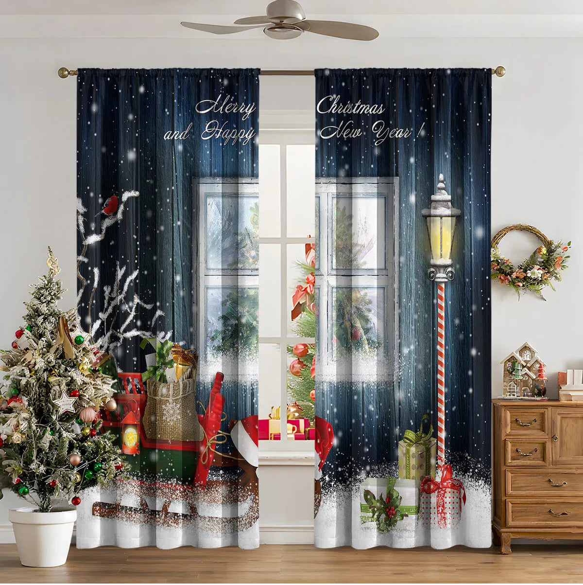 3D digital printed Christmas curtains in polyester with modern simplicity design