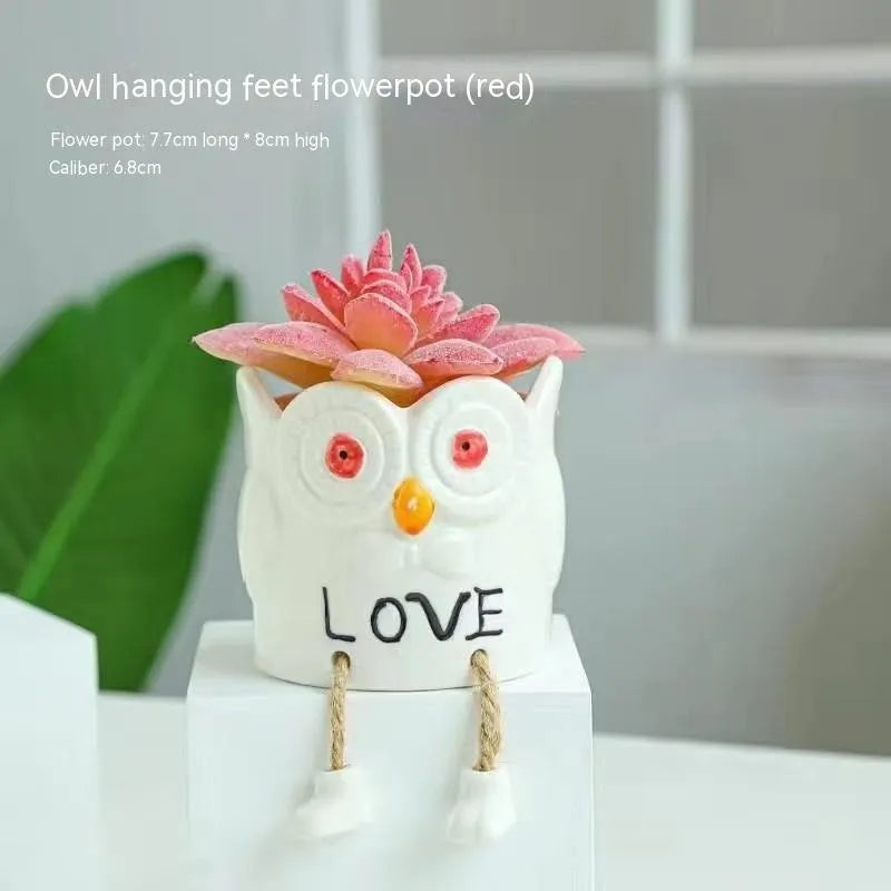 Ceramic hanging foot flowerpot for succulent plants in cartoon style with twelve colour variations on desktop
