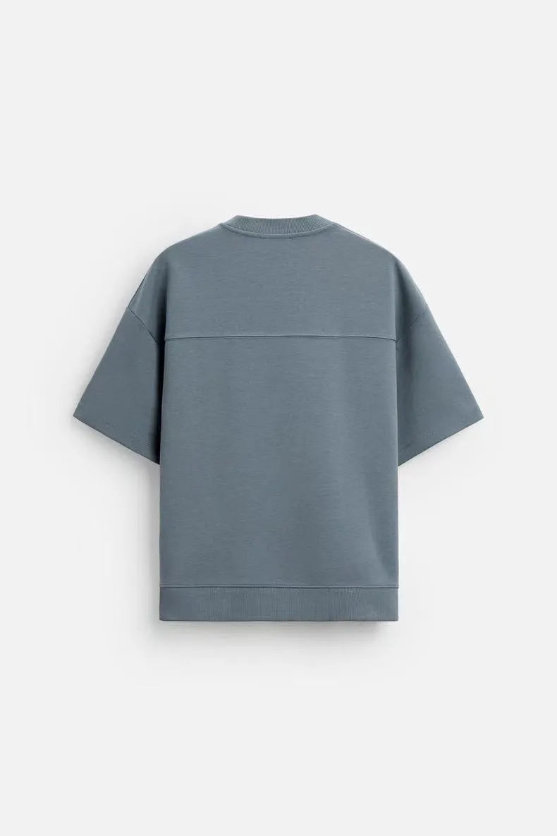 Men's loose double-sided texture short sleeve t-shirt and matching shorts leisure set in polyester fabric