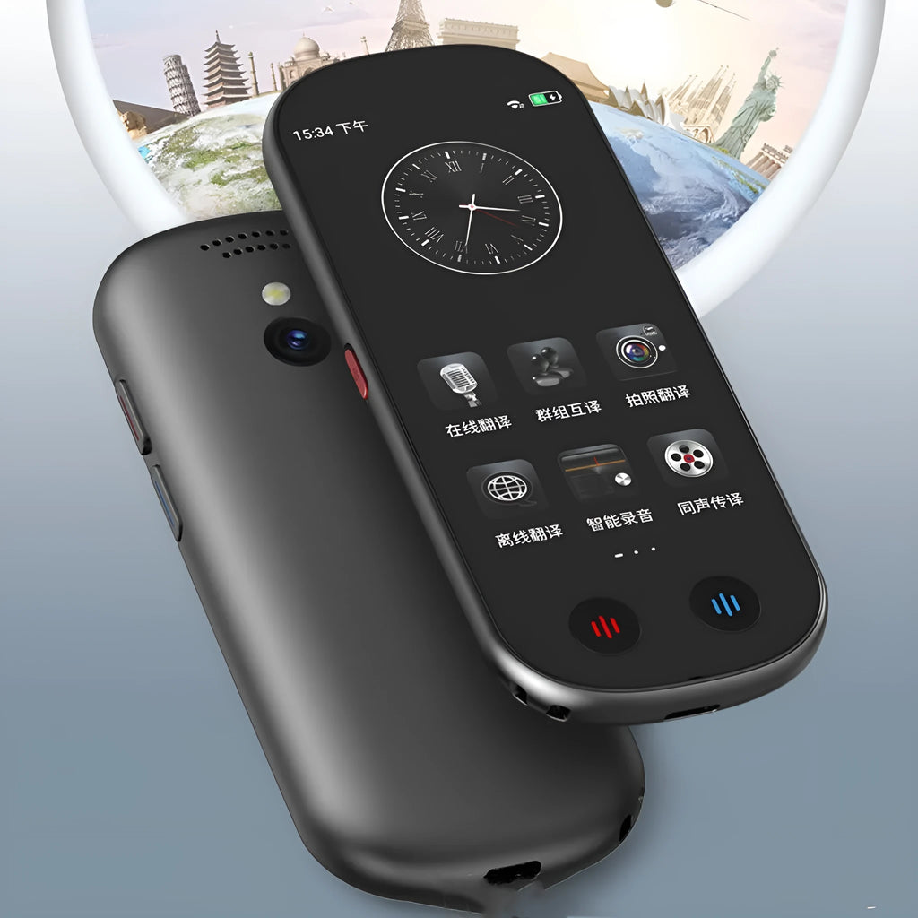 Black portable two-way simultaneous interpreter for business with lanyard