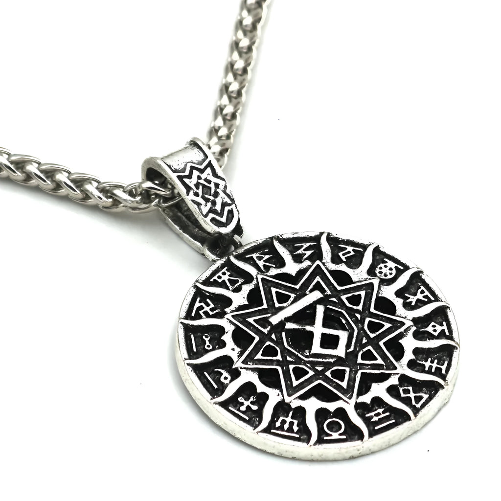 Lunavin ODing logo necklace with Nordic myth pendant in antique silver or bronze on leather rope or snake bones chain