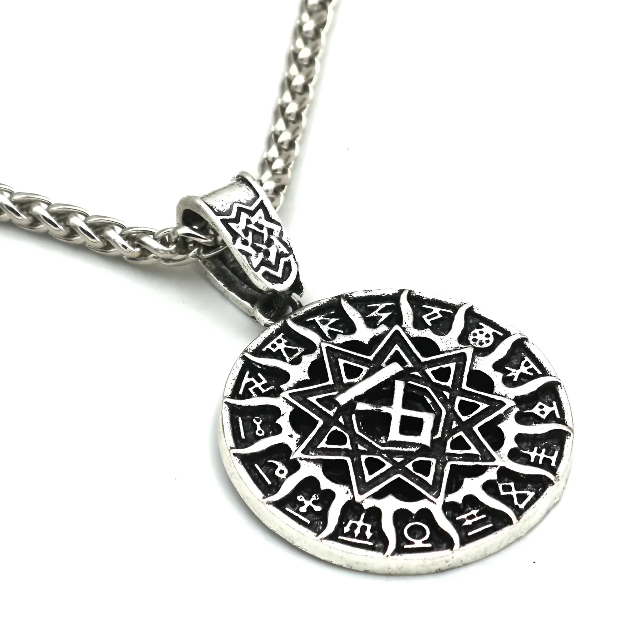 Lunavin ODing logo necklace with Nordic myth pendant in antique silver or bronze on leather rope or snake bones chain