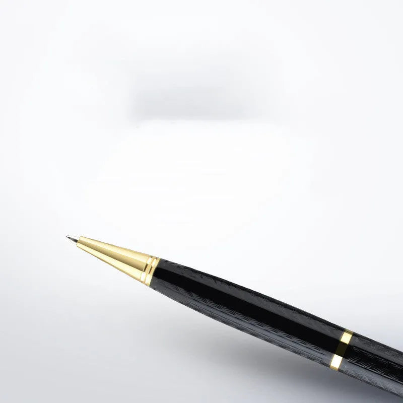 Black pen-shaped voice recorder with zinc alloy shell measuring 140mm length