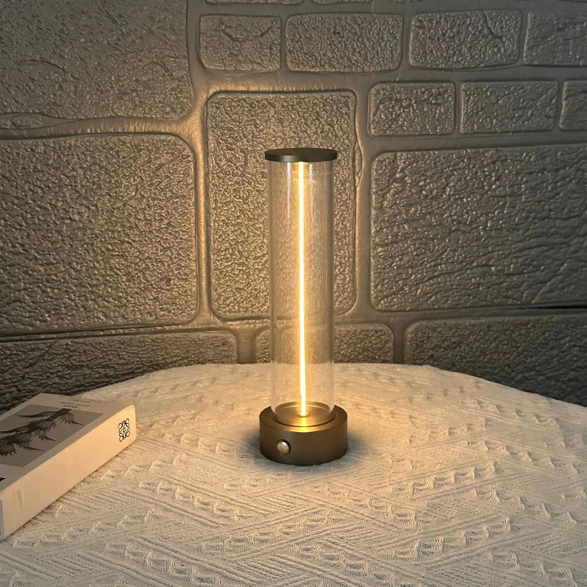 Slim clear glass LED light strip with magnetic base and USB charging cable