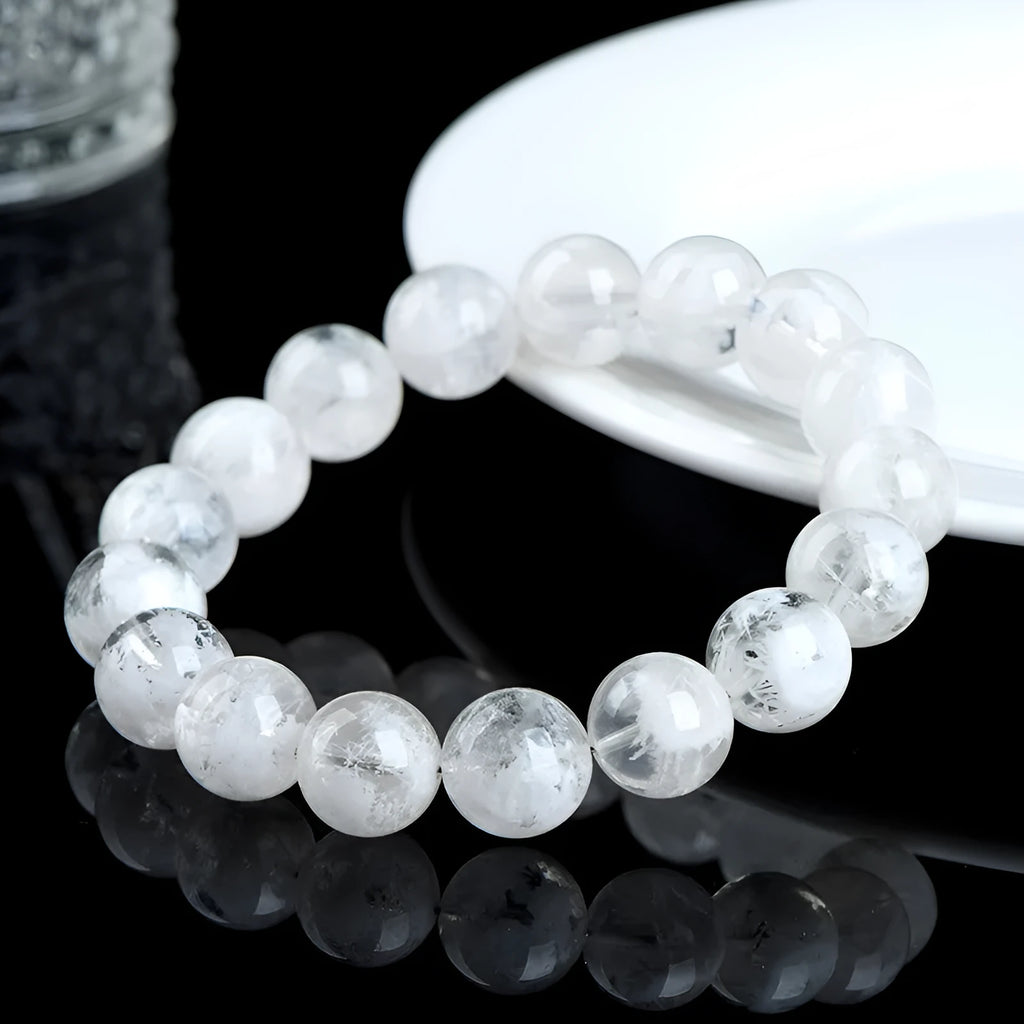 Natural crystal women's bracelet with blizzard snowflake round beads featuring Ruyi and Xiangyun design elements