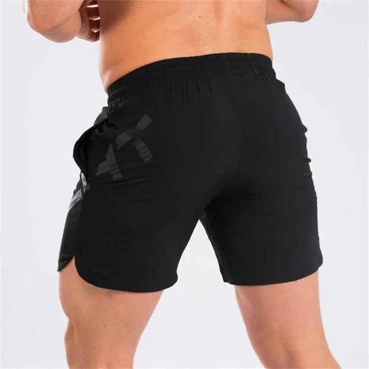 Men's black quick-dry running shorts with elastic waist and knee-length design for summer sports