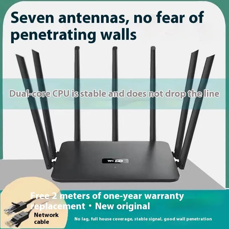 Black and white dual-band 5G gigabit router with multiple antennas for whole-home wall-through wifi coverage