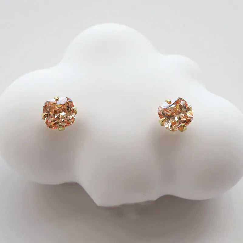 Citrine gemstone 925 sterling silver stud earrings in 4mm champagne diamond gold with geometric cube sugar shape