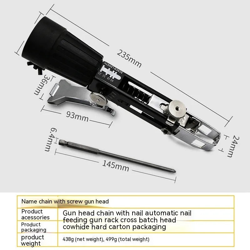 Chain screw gun head electric screwdriver with automatic nail gun function, 235mm length tool