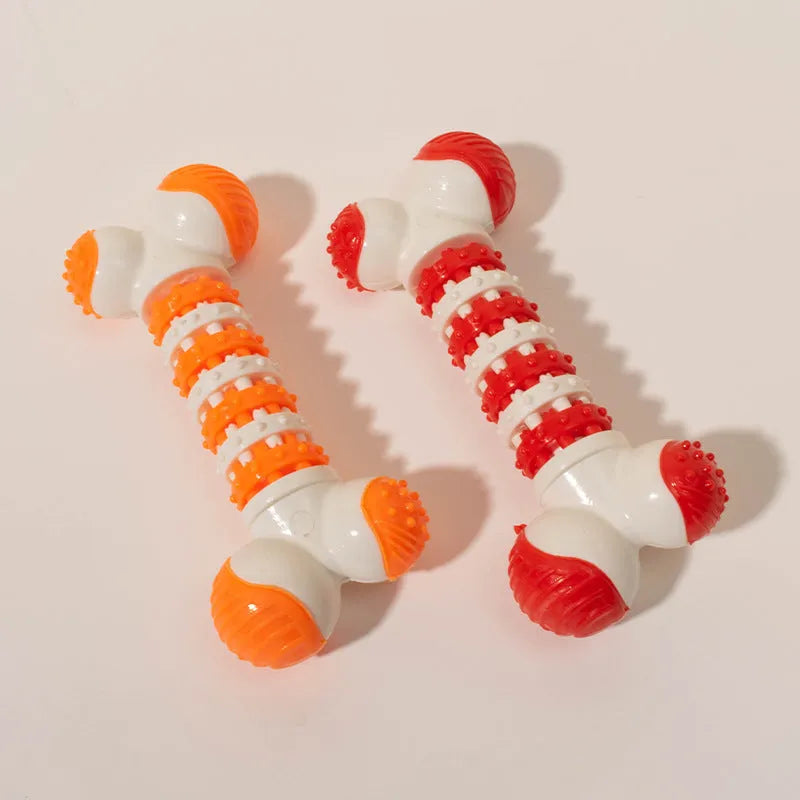 Blue bone-shaped interactive dog toy with treat holder for small breed teething and training