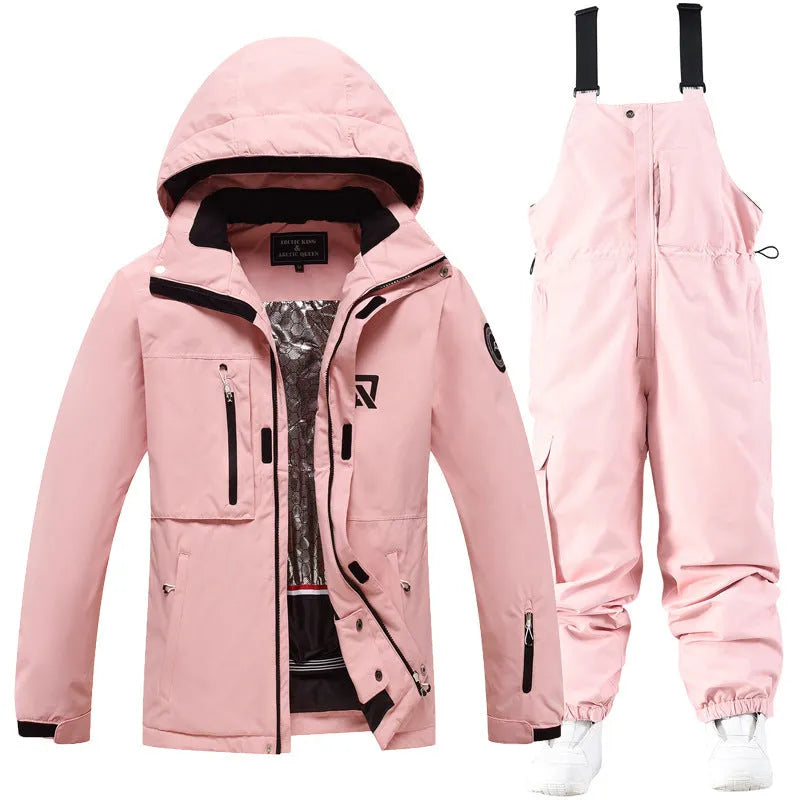 Blue and black unisex waterproof winter ski suit for snow sports