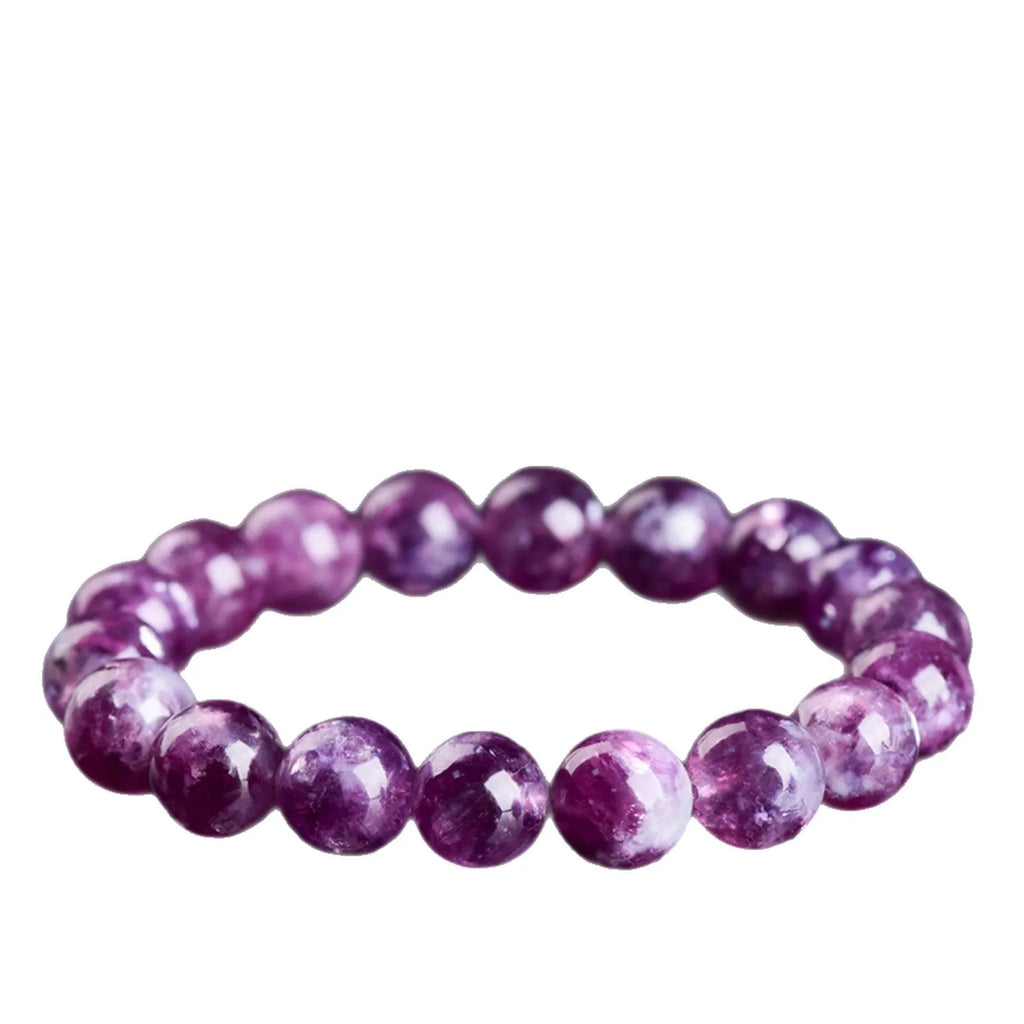 Purple amethyst crystal bracelet with geometry beads in Korean style, showing polished 5A grade stones on adjustable strand