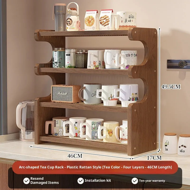 4-layer bamboo density plate storage rack in 46 style with arc cup holder for desktop or countertop use