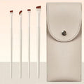 4 piece angled eyeliner and brow brush set with ultra thin precision brushes and leather case