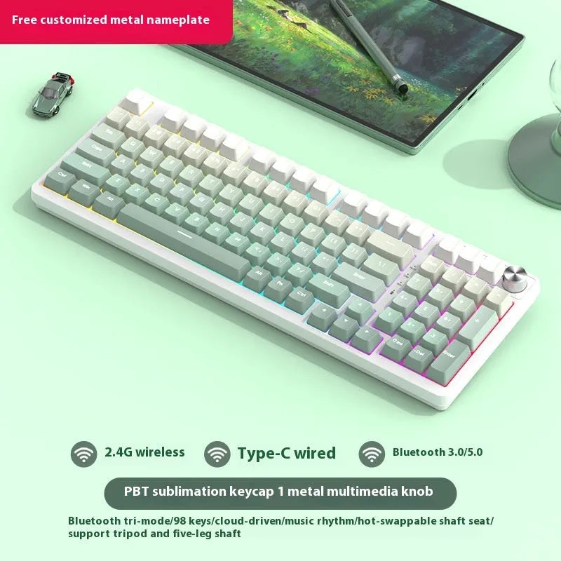 98-key wireless mechanical keyboard kit with metal control knob and optional display screen