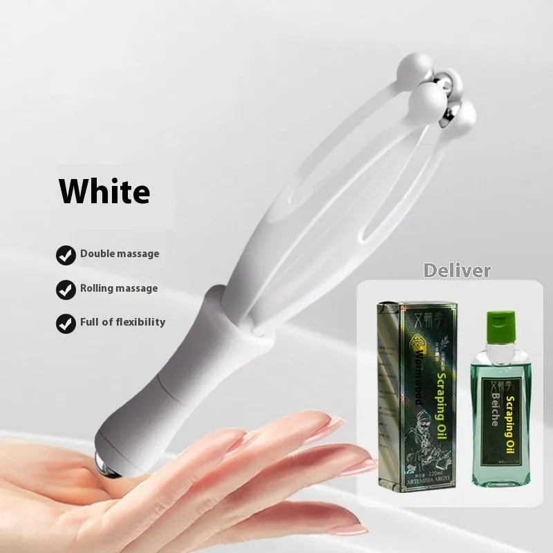 Blue and white finger massager with steel balls for hand joint rolling therapy