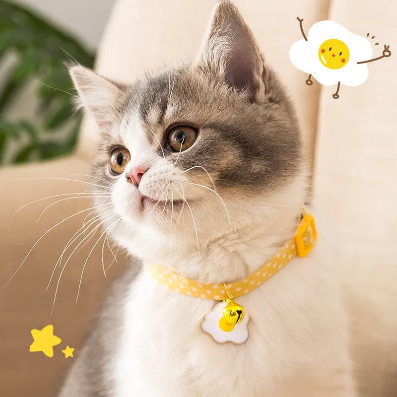 Adjustable cat collar with bell and bow tie in green pink or yellow for small dogs and cats