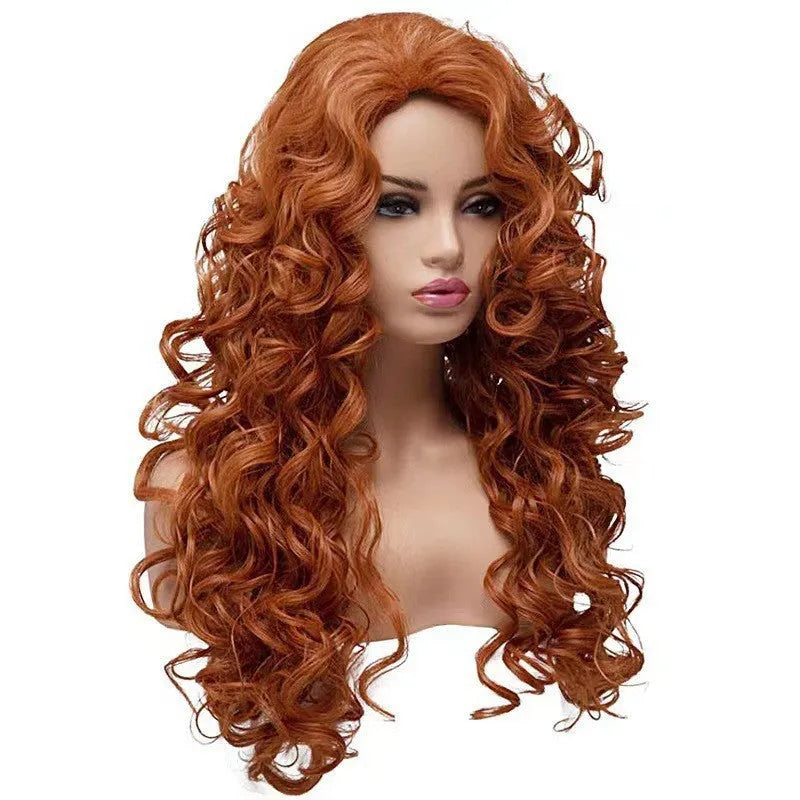 Brown long curly wig with instant noodles style fluffy texture for cosplay Halloween costume