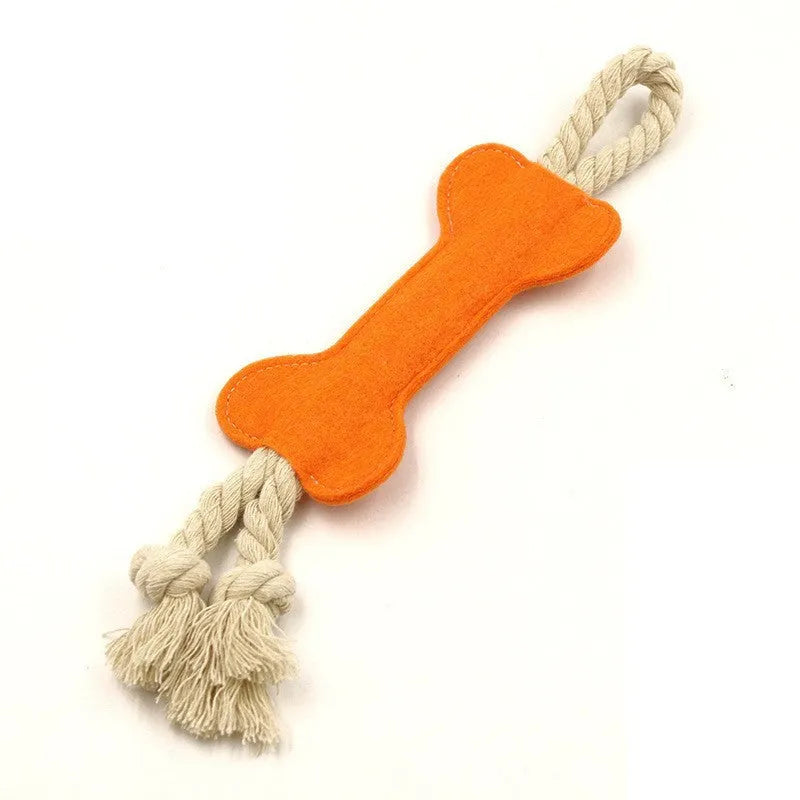 Bone shaped dog chew toy with rope knot construction in blue colour on white background