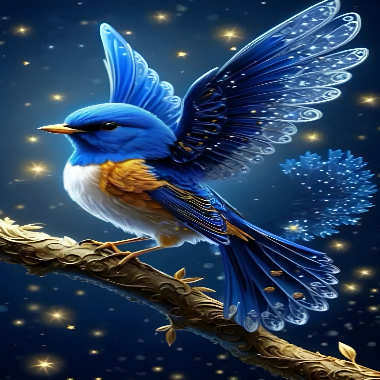 Handmade diamond painting kit showing Blue Bird design on 60x100cm canvas with acrylic rhinestones