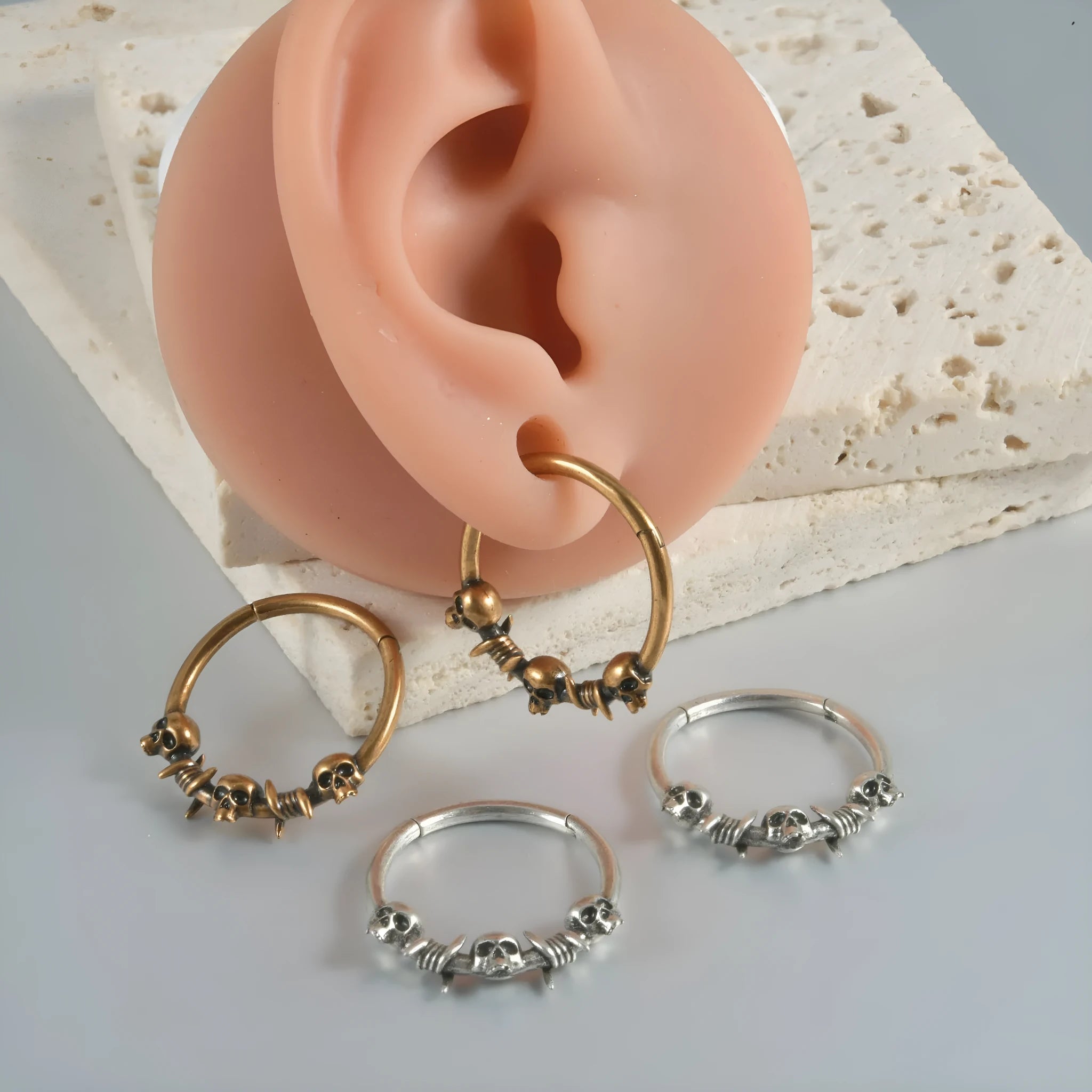 Copper punk earrings with antique gold or silver ghost head design