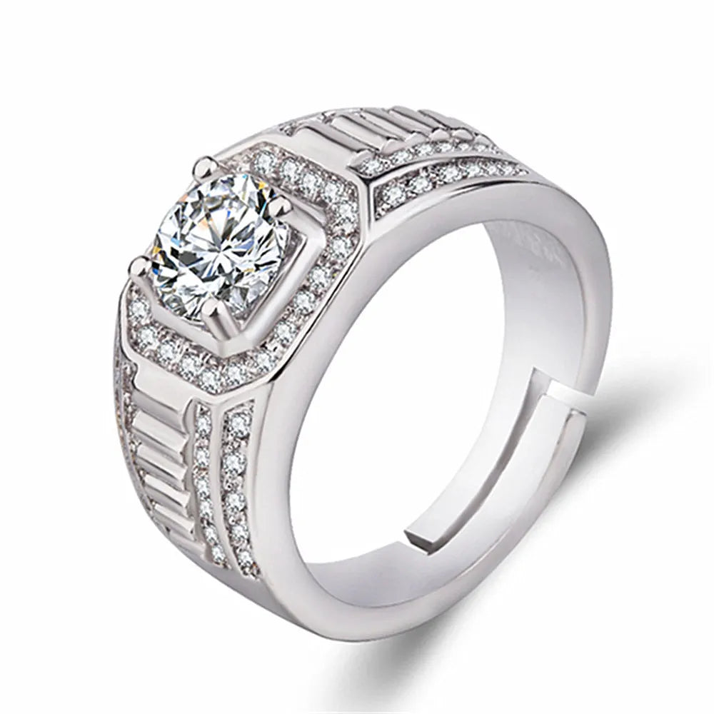 Men's large square diamond ring with an adjustable band in a gold colour finish.