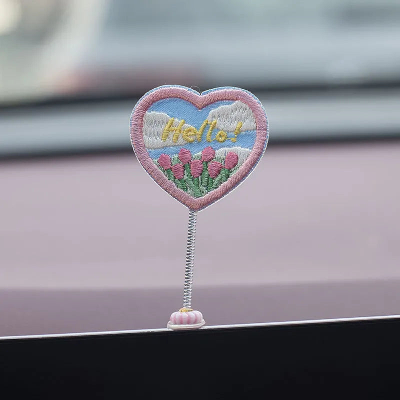 Six yellow PVC duckling ornaments and Hello sign for car dashboard decoration