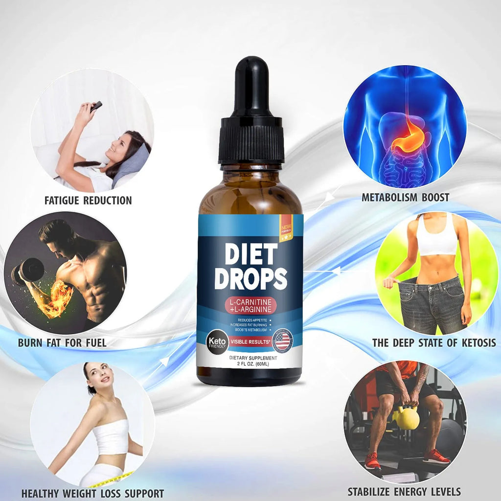 60ml bottle of ketone supplement drops with clear glass packaging