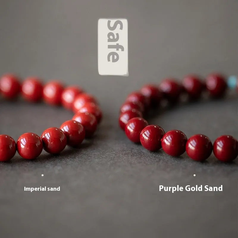 Cinnabar Hetian jade bracelet with purple gold sand finish and geometric ellipse beads in three sizes
