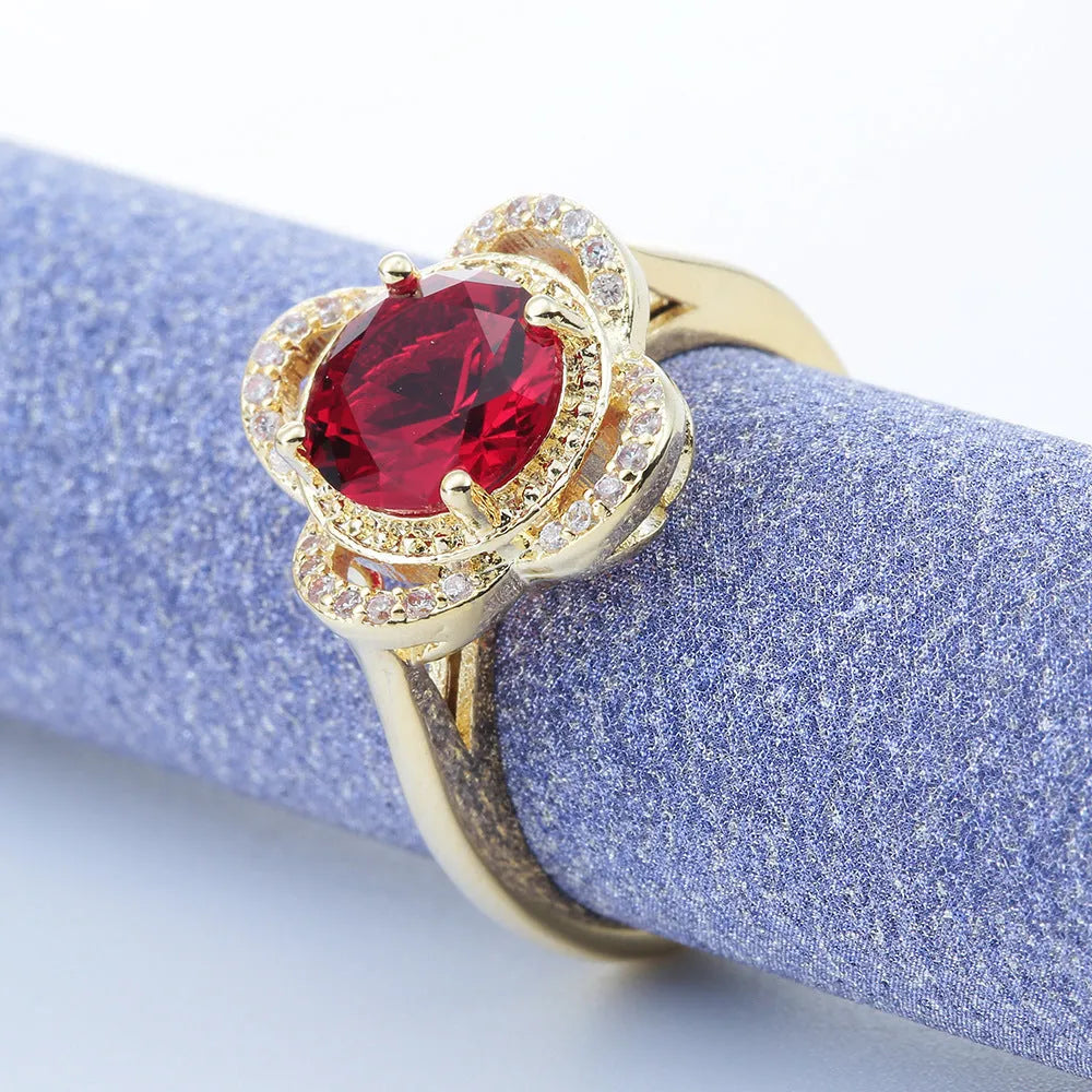 Copper fruit-shaped ring with zircon inlay, electroplated finish, available in sizes 7, 8, 9.