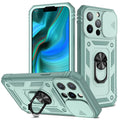 Magnetic sliding bracket mobile phone case for Apple iPhone in two-tone colour options.