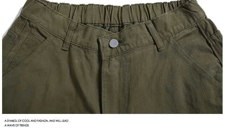 Women's cropped wide-leg pants with rivet detailing in apricot, red or army green colours