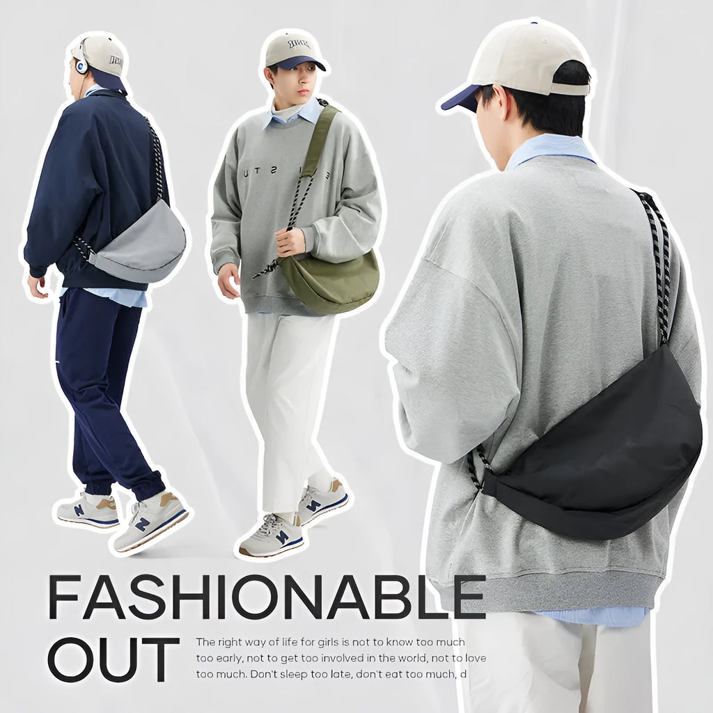Men's black nylon messenger bag with 40L capacity for commuting and exercise