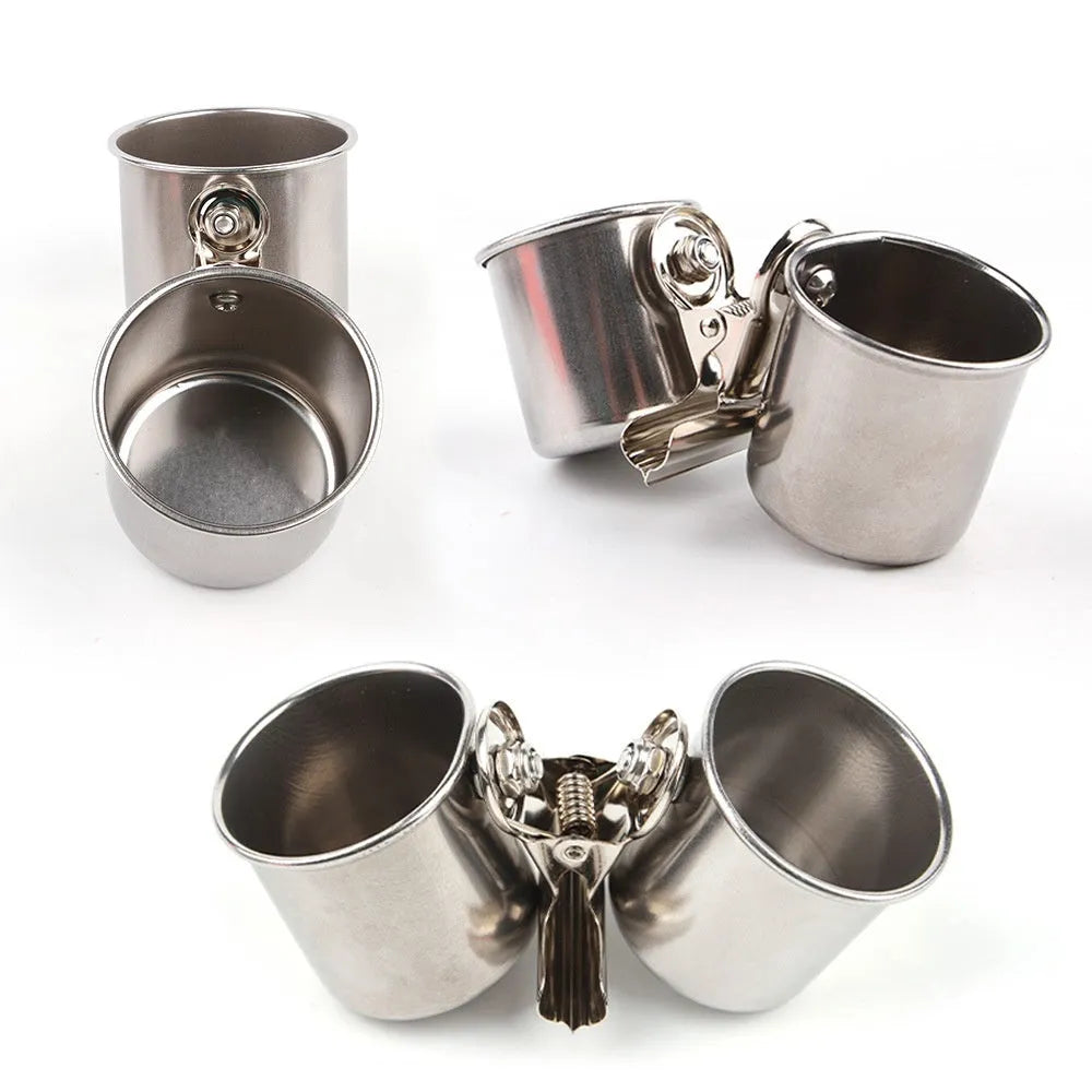 Stainless steel birdcage food container outdoor feeder in natural metal colour