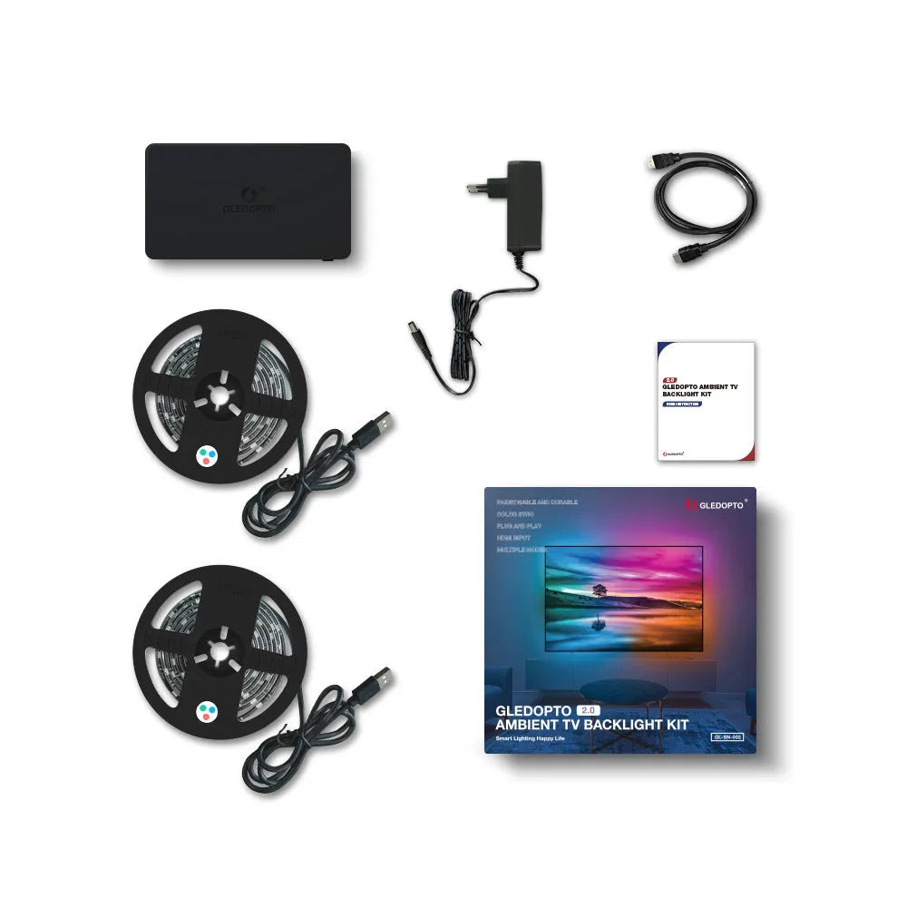 GL-SN-002K HDMI sync adapter box with 5-metre RGB LED strip for computer and television display colour matching