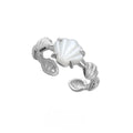 Women's adjustable ring with shell tiger eye gemstone in electroplated white gold finish