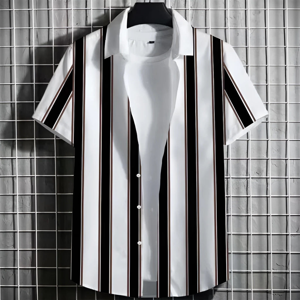 Men's linen short sleeve t-shirt with 3D printed striped pattern in a solid colour.