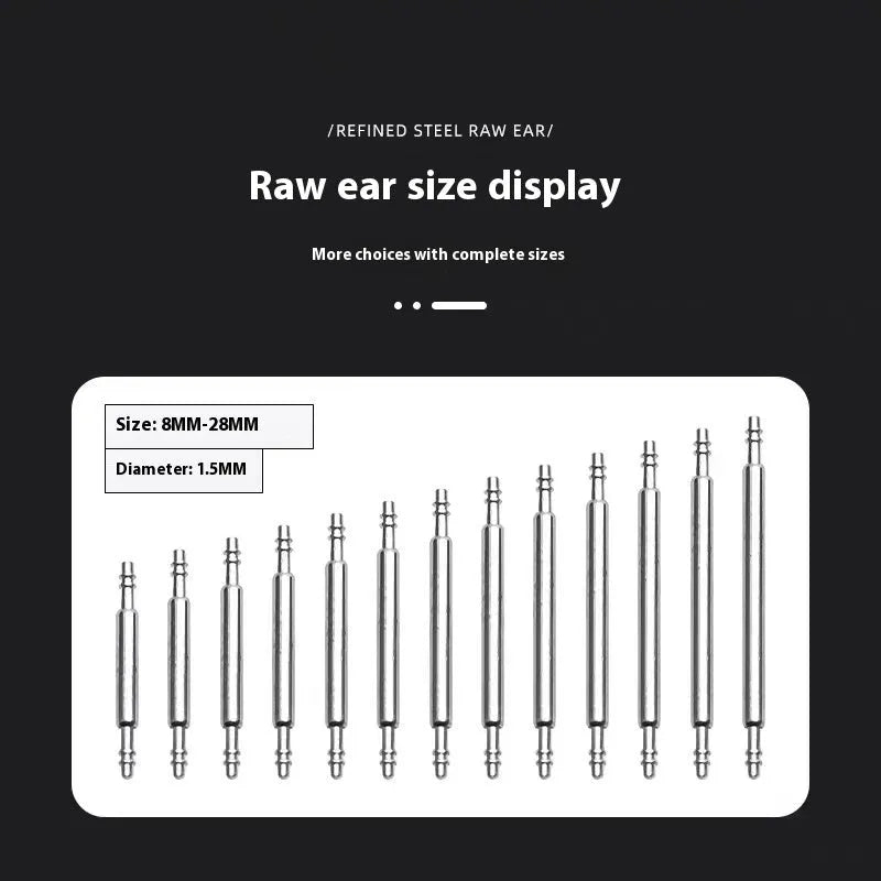 Watch bolt auricular needle spring shaft component for repair in multiple sizes.