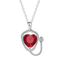 Women's copper electroplated stethoscope wings cross necklace in red diamond colour