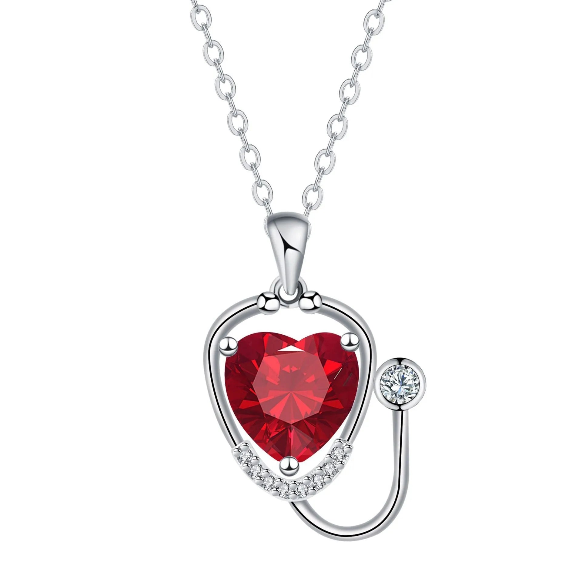 Women's copper electroplated stethoscope wings cross necklace in red diamond colour