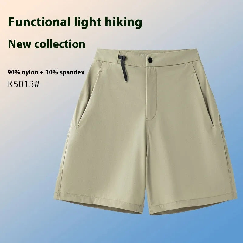 Men's Army Green quick-drying sports shorts with 3D cut and elastic sides for running and climbing.