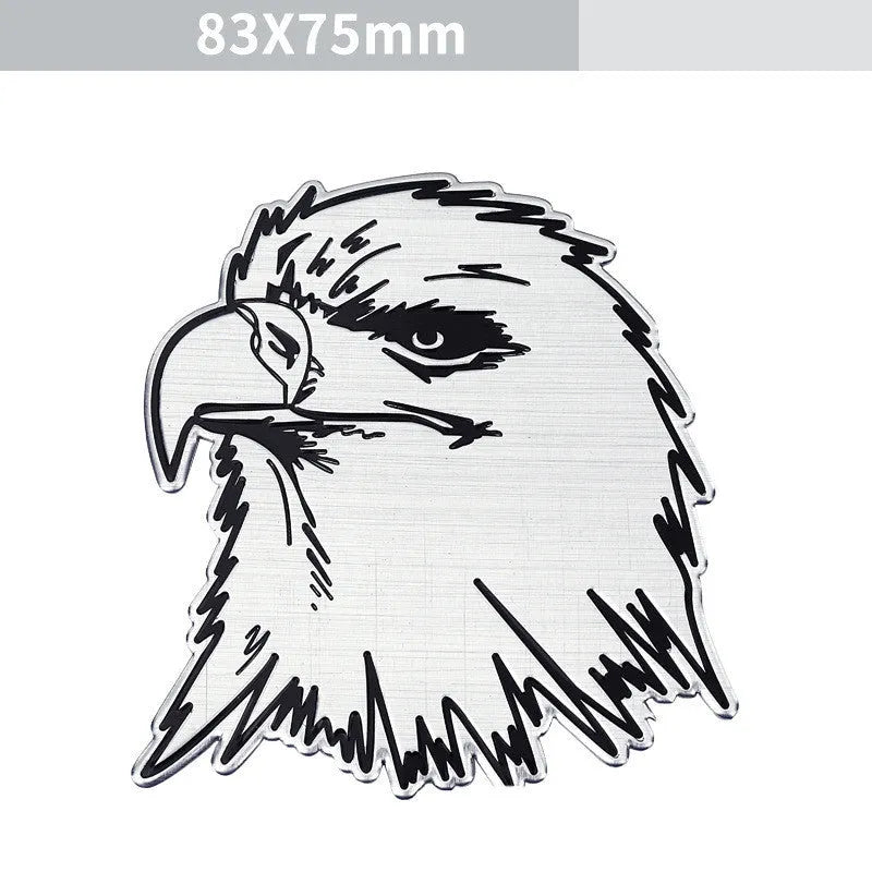 Aluminium car sticker showing metallic animal design options including circular and traditional patterns